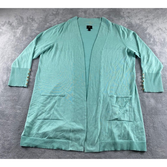 JM Collection Sweaters - JM Collection Womens Plus 2X Aqua Mint Green Open Front Cardigan Gold Buttons